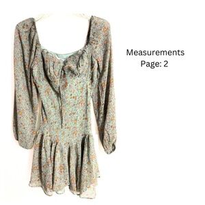 LUSH Floral Babydoll Minidress Sz: S Drop Waist / Sweetheart Neck / Long Sleeve